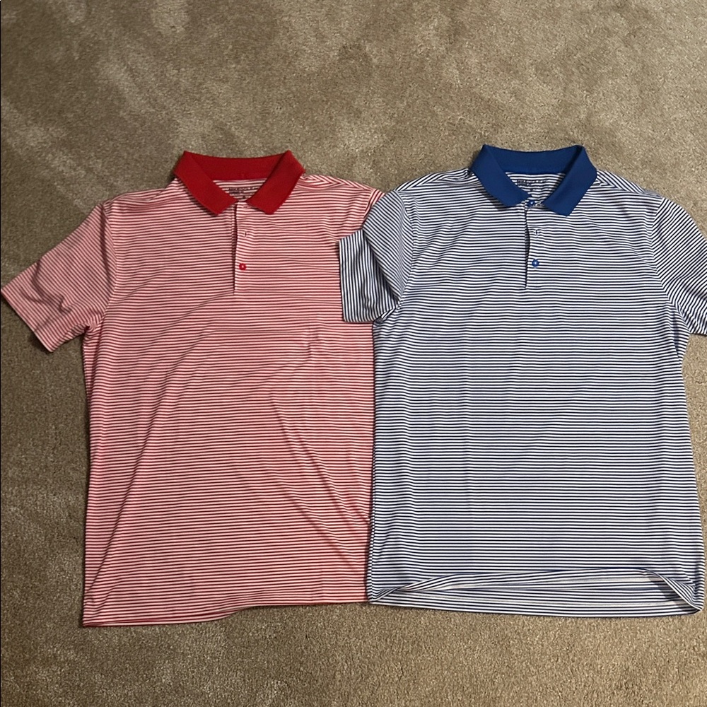 Nike Golf Dri Fit Red and Blue Striped Polo Shirt Set